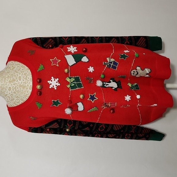 Feeling Festive Sweater Ugly Christmas Ornament Applique Size XXL Festive Party - Picture 1 of 14